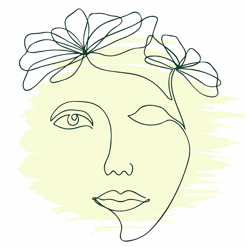 Πίνακας σε καμβά Line Art Woman and Flower in Lime
